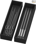 Bamboo Drawer Organizer, Narrow Silverware Organizer for Kitchen, Stackable Utensil Organizer, 2 Pcs Flatware Organizer, Wooden Storage Box Tray (Black, 12 X 3 X 2 Inch)-Ruum Studio Home