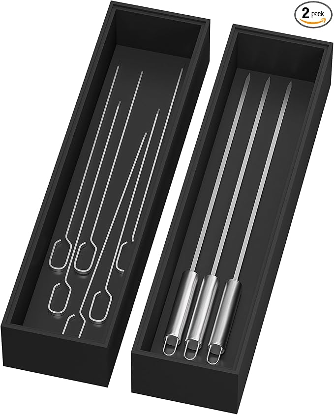 Bamboo Drawer Organizer, Narrow Silverware Organizer for Kitchen, Stackable Utensil Organizer, 2 Pcs Flatware Organizer, Wooden Storage Box Tray (Black, 12 X 3 X 2 Inch)-Ruum Studio Home