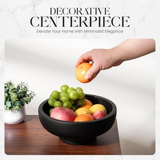 Concrete Fruit Bowl – Large Decorative Pedestal Bowl for Kitchen Counter, Entryway, or Coffee Table – Modern Catch – All Key Bowl – Heavyweight Centerpiece for Home Decor (Concrete)-Ruum Studio Home