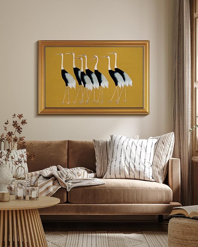 HUARCEY Gold Framed Vintage Wall Art for Living Room, Animals Painting Prints Large Decor for Kitchen, Aesthetic Bedroom Wall Art Decor, Christmas Gifts for Friends or Family (Seven Cranes 24"x36")-Ruum Studio Home