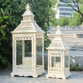 NEEDOMO Lanterns Decorative Outdoor & Indoor, Set of 2 Outdoor Lanterns for Porch,Large Square Candle Lantern, Beige Metal Frame with Glass for Fall, Christmas-Ruum Studio Home