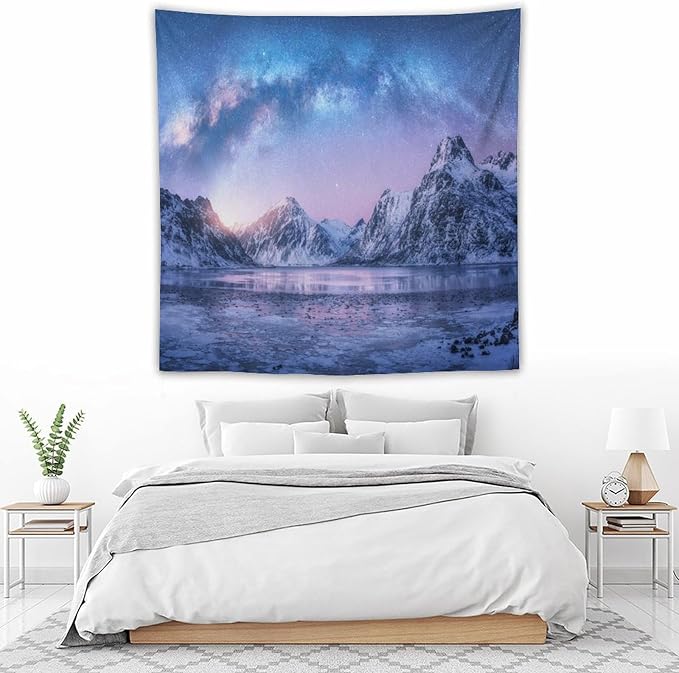 HZOHNAGO Mountain Tapestry Aurora Snow Mountain Sunset Pattern Printed Wall Tapestry Wall Hanging for Bedroom Living Room Dorm 60" W x 60" H-Ruum Studio Home