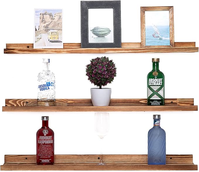 AZSKY Picture Ledge Shelf Wall Ledge Floating Shelves for Photo Frames Kids Book Shelves Wall Mounted Burnt Wall Display Shelf Wooden Frame Ledge 48 Inches Set of 3 Bathroom Organizer Shelves-Ruum Studio Home