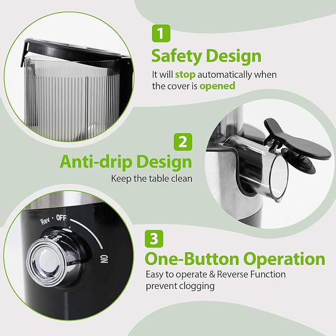 Aeitto Cold Press Juicer, Juicer Machines with 4.9" Large Feed Chute, Fits Whole Vegetables and Fruits, Professional Juice Maker, Easy to Clean, High Juice Yield, Easy to Assemble,Black-Ruum Studio Home