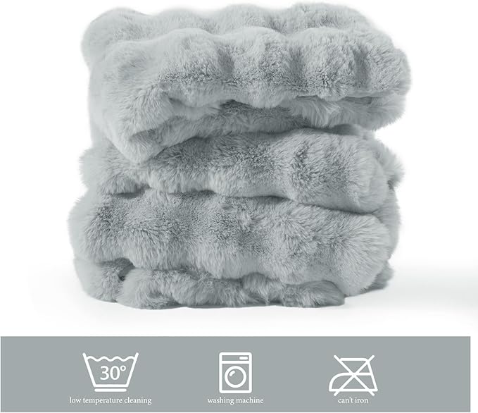 Touchat Luxury 1000GSM Faux Rabbit Fur Throw Blanket, Super Heavy Warm Cozy Grey Blankets for Couch Bed Sofa, Ruched Plush Fuzzy Elegant Soft Reversible Mink Blanket for Living Room Bedroom-Ruum Studio Home