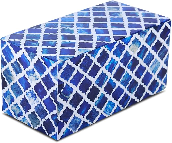 Handicrafts Home Handmade Moroccan Pattern Inspired Decorative Box - Large Storage Organizer for Neck Chains, Watches, Memory Keepsakes - Boho Style Treasure Box, Multipurpose Gift - Blue, 10x5x5-Ruum Studio Home