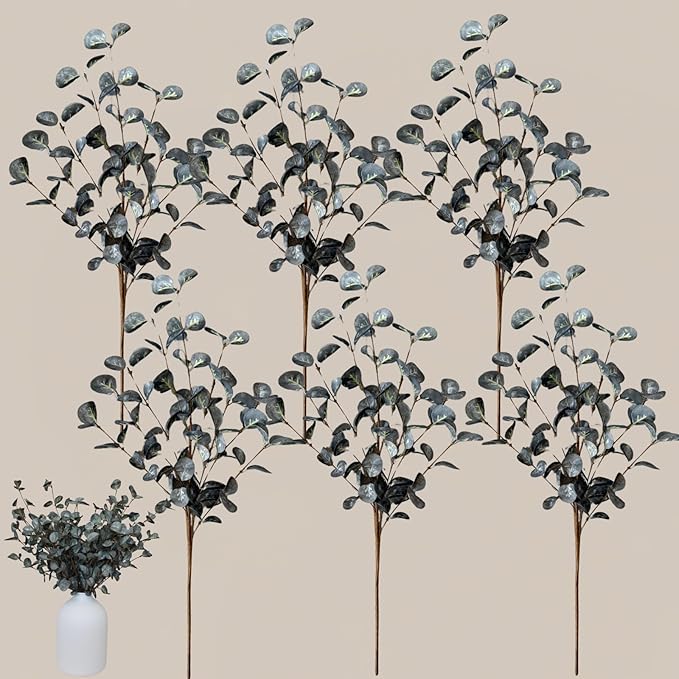 RyddeligHome 6 Branches Artificial Long Eucalpytus Stems for Tall Vase, Eucalyptus Centerpieces for Tables, 23" Dusty Green Faux Stems for Vase, Realistic Greenery Branches Fillers for Home Décor-Ruum Studio Home