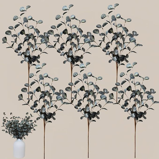RyddeligHome 6 Branches Artificial Long Eucalpytus Stems for Tall Vase, Eucalyptus Centerpieces for Tables, 23" Dusty Green Faux Stems for Vase, Realistic Greenery Branches Fillers for Home Décor-Ruum Studio Home