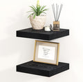 Fun Memories Black Floating Shelves 8 Inch Long, 8" Deep Wall Shelves, Small Deep Floating Shelf Square Wall Shelf, Rustic Display Shelves for Living Room, Bathroom, Kitchen, Set of 2-Ruum Studio Home