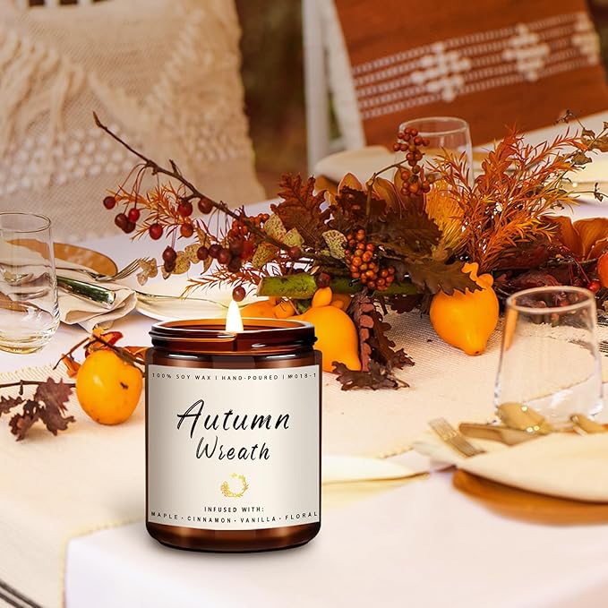 Auelife Fall Candle, Autumn Wreath Scented Soy Candles for Home, Aromatherapy Candle Gift Set for Women & Men, Cozy Fall Décor, 7oz – Perfect for Autumn Relaxation and Home Ambiance-Ruum Studio Home