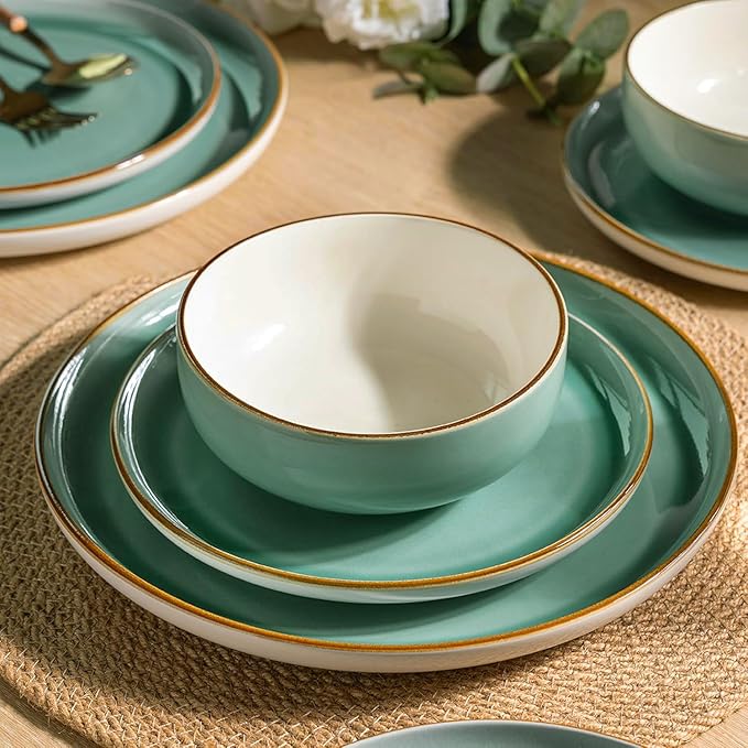 GBHOME Ceramic Dinnerware Sets, 18 Pieces Stoneware Dinnerware Set, Plates and Bowls Sets, Dishwasher & Microwave Safe,Dishes Set | Service for 6-Ruum Studio Home