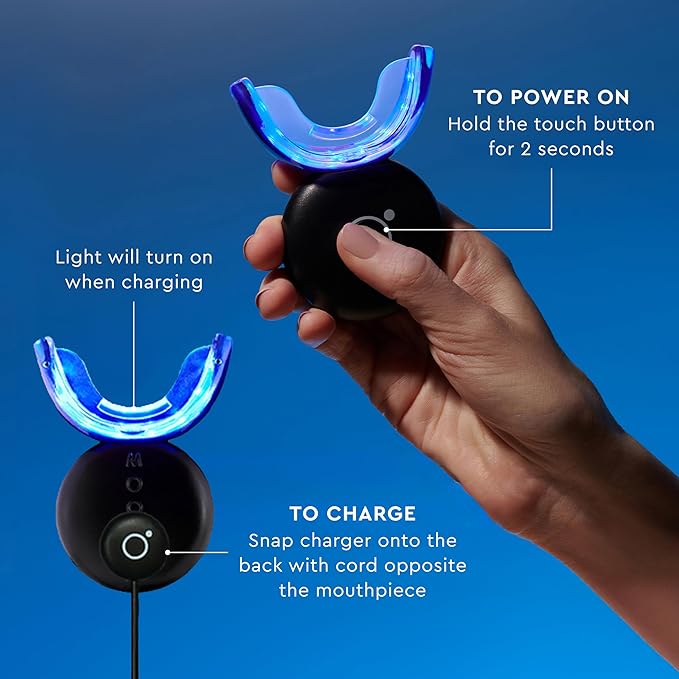 MOON LED Teeth Whitening Kit - Gentle Teeth Whitener Device, 56 White Strips, USB Charger & Travel Case - Blue Light Whitening Tray Removes Stains & Whitens Up to 12 Shades in 2 Weeks (4 Piece Kit)-Ruum Studio Home