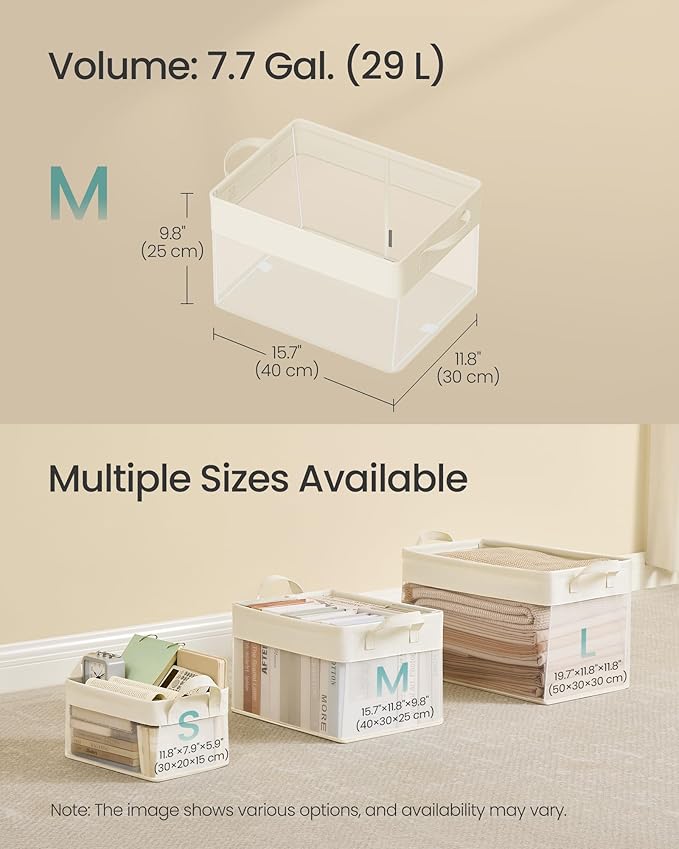 SONGMICS ClosetOrganizers Set of 3, Medium Fabric Storage Baskets, Foldable Organizer with Transparent Nylon Mesh, 15.7 x 11.8 x 9.8 Inches, Handles, for Bedroom, Living Room, Cream White URFB940W01-Ruum Studio Home