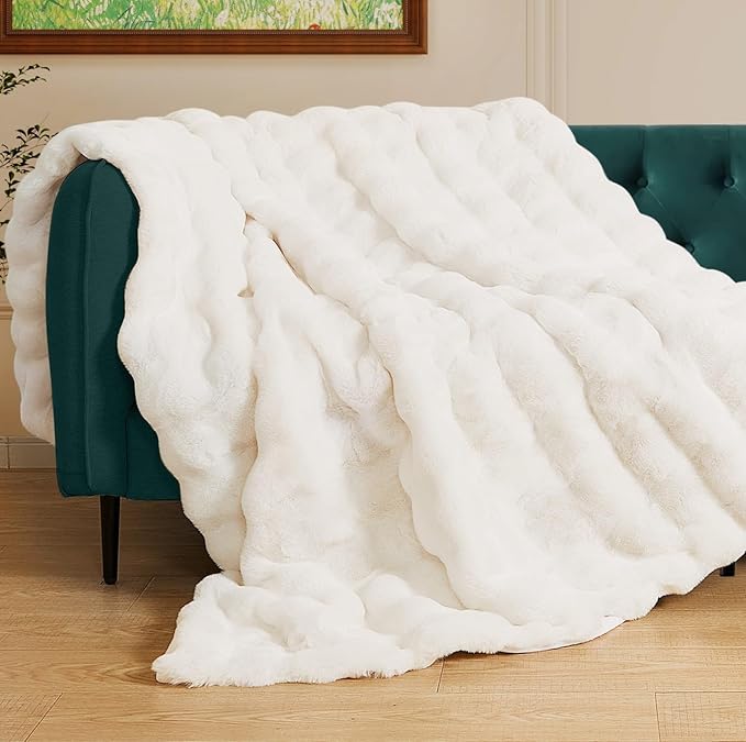 Light Beige Cozy Faux Fur Throw Blanket for Living Room Bedroom 50x60 Thick Ultra Soft Aesthetic Fuzzy Throw Blanket Fluffy Furry Bed Comforter Home Decor 860 GSM-Ruum Studio Home