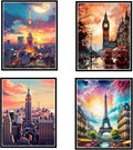 Boho Wall Art Decor,New York, London, Tokyo, Paris, Eiffel Tower,City Wall Decor Art,Modern Landscape Wall Art for Living Room Bedroom Prints Poster,8x10 Inch Set of 4,Framed-Ruum Studio Home