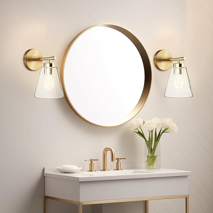 Hamilyeah Gold Wall Sconces Set of 2, Bathroom Sconce Lighting Fixtures, Modern Industrial Sconces Wall Lighting Indoor, Brass Wall Lamps for Bedroom Living Room Kitchen Over Sink Hallway-Ruum Studio Home
