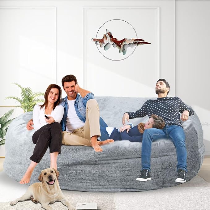 Bean Bag Chair for Adults 7FT,Soft Removable Cover for Teens/Girls Bedroom,Fluffy Giant Round Floor Beanbag Lounger Chairs (No Filler,Light Gray)-Ruum Studio Home