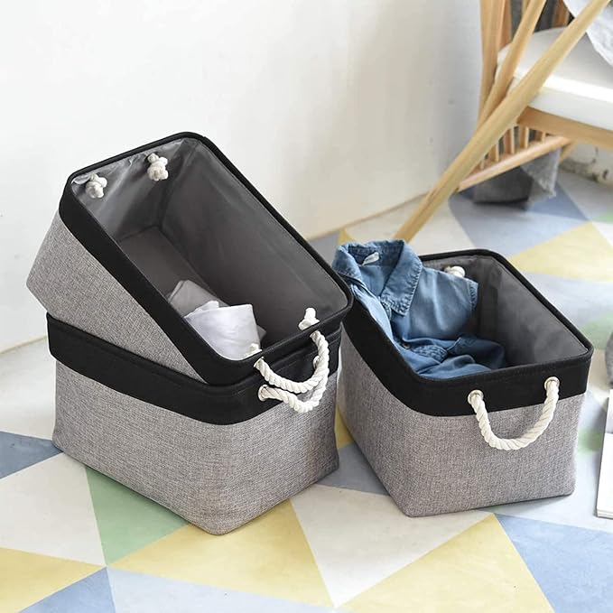 TcaFmac Storage Bins for Organization - Large 3 Pack Fabric Storage Basket for Shelves with Handles, Organizer Baskets for Organizing for Closet Cloth Dog Toy Baby (Black& Grey 16x12x8 inch)-Ruum Studio Home