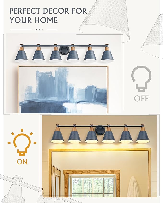 FEMILA Vintage Bathroom Light Fixtures, 45.3" Vanity Lighting Fixtures Over Mirror, 6 Light Vanity Light, Blue Finish, 4FG59B-6W Blue-Ruum Studio Home