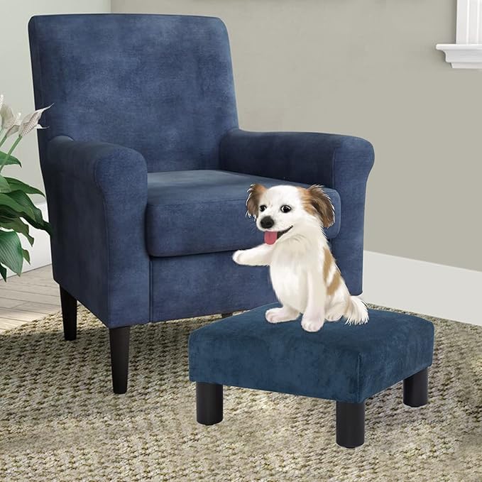 Joveco Small Foot Rest Stool Ottoman, 15" Fabric Square Short Low Footstool Upholstered Footrest for Chair, Under Office Desk, Living Room, Navy Blue-Ruum Studio Home