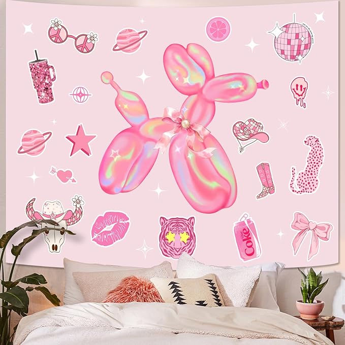 Lunerfex Y2K Tapestry Pink Dog Wall Tapestry, Cute Tapestries for Bedroom Funny Tapestries Wall Hanging for Bedroom Living Room Decor Pink-6 44"x60"-Ruum Studio Home