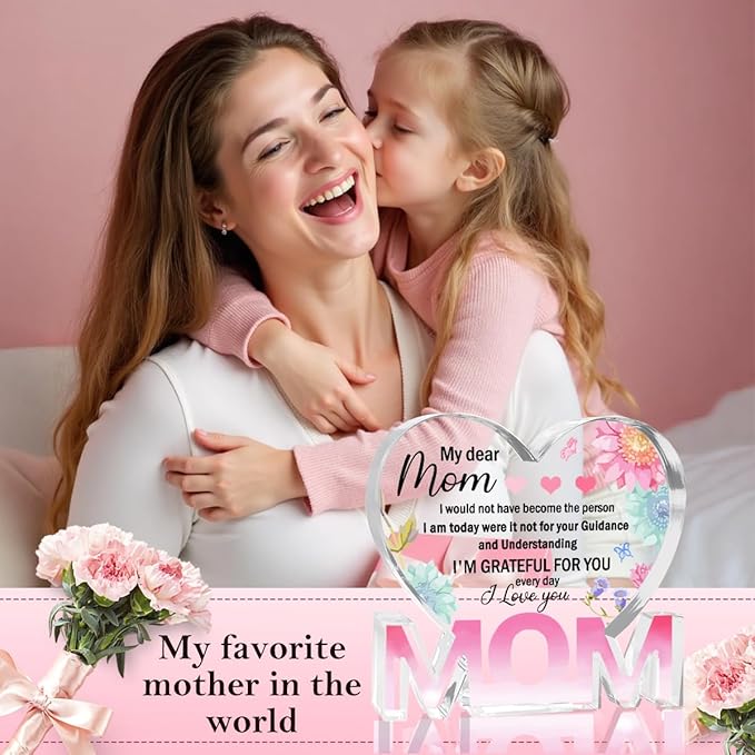 Mothers Day Gifts Best Mom Gifts -Gifts for Mom from Daughter Son - Best Mom Ever Gifts Unique Mother Birthday Acrylic Heart-Shaped Plaque Desk Decorations Present for Mom Christmas Anniversary-Ruum Studio Home