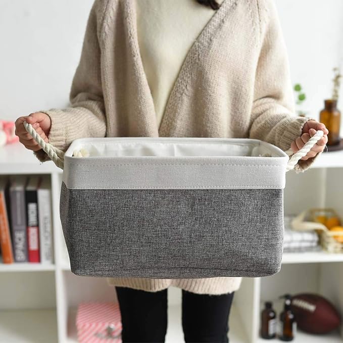 Large Storage Baskets for Shelves, Fabric Baskets for Organizing, Collapsible Storage Bins for Closet, Nursery, Clothes, Toys, Home & Office [3-Pack, White&Grey]-Ruum Studio Home