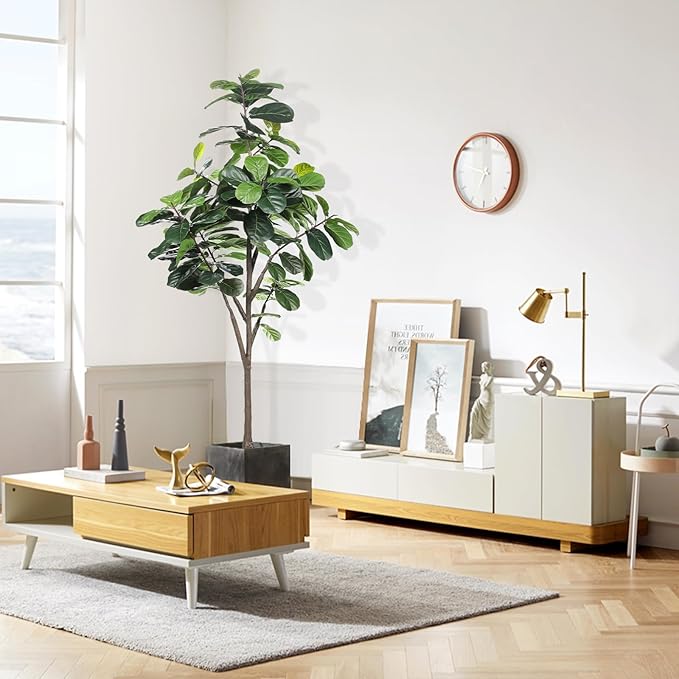 Faux Fiddle Leaf Fig Tree 7ft - Artificial Ficus Lyrata Plant in Pot - Fake Fig Tree for Indoor Modern Home House Office-Ruum Studio Home