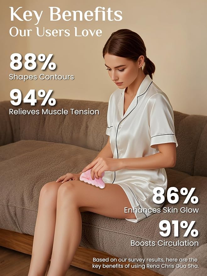 Rena Chris Body Gua Sha Tools, Natural Rose Quartz Jade GuaSha Tool, Manual Massage Sticks for Jawline Sculpting and Puffiness Reducing, Whole Body Skin Care Massager (Pink)-Ruum Studio Home