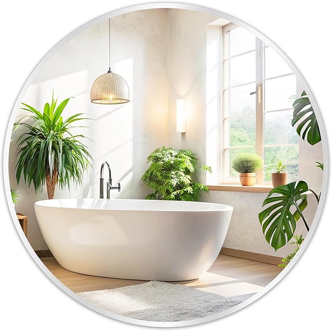 Fabuday Silver Round Mirror 28 Inch - Big Circle Mirror for Bathroom, Living Room, Hallway, Entryway, Matte Aluminum Frame Circular Mirrors for Wall Decor-Ruum Studio Home