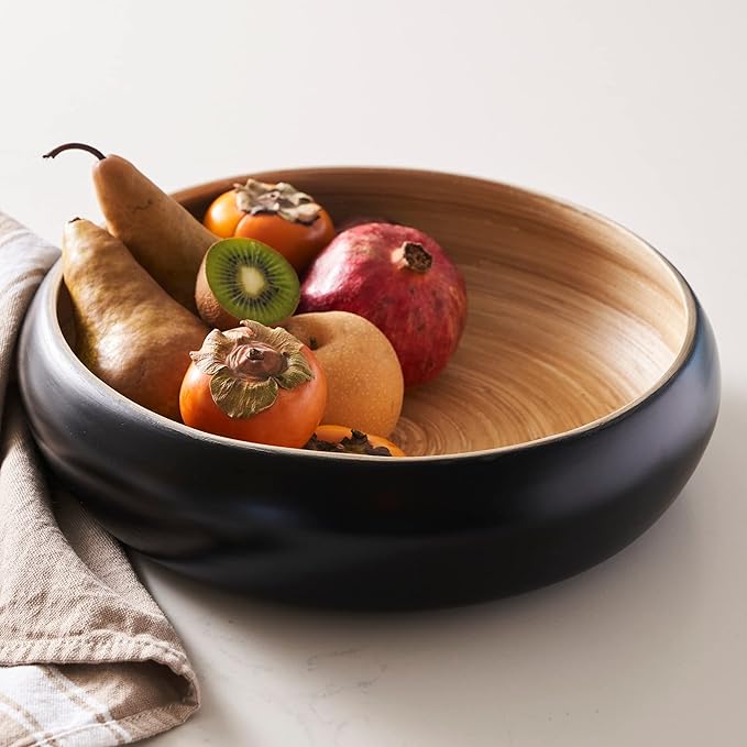 Fruit Bowl For Kitchen Counter, Decorative Bowl, Large Serving Bowl Or Fruit Basket For Kitchen Spun Bamboo (Black)-Ruum Studio Home