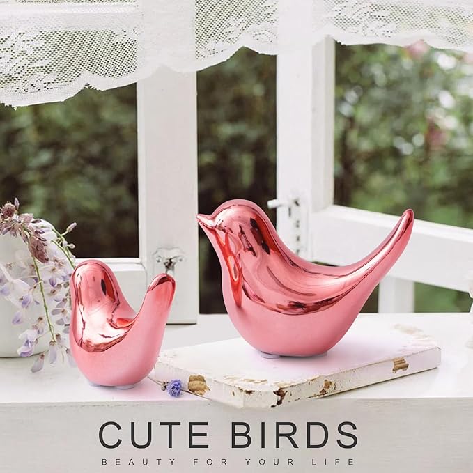 Notakia Small Birds Statues Pink Home Decor Modern Style Decorative Ornaments for Living Room, Bedroom, Office Desktop, Cabinets (2Pcs Pink Birds)-Ruum Studio Home