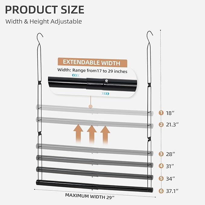 STORAGE MANIAC Hanging Closet Rod, Adjustable Width and Height Closet Hanging Organizer, Space-Saving Clothes Hanging Bar, Closet Extender Hanging Rod Double Closet Hanging Rod, 1 Pack Black-Ruum Studio Home