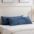 Fancy Homi Set of 2 Dusty Blue Boho Long Lumbar Body Decorative Throw Pillow Cover 14x36 Inch for Bed Couch Bedroom Bench, Soft Patchwork Corduroy Textured Pillow Case, Rustic Farmhouse Room Décor-Ruum Studio Home