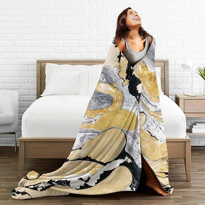 HGOD DESIGNS Gold Golden and Silver Marble Ink Abstract Painting Flannel Fleece Bed Blanket Throw Blanket Lightweight Cozy Plush Blanket for Bedroom Living Rooms Sofa Couch 50"x60"-Ruum Studio Home