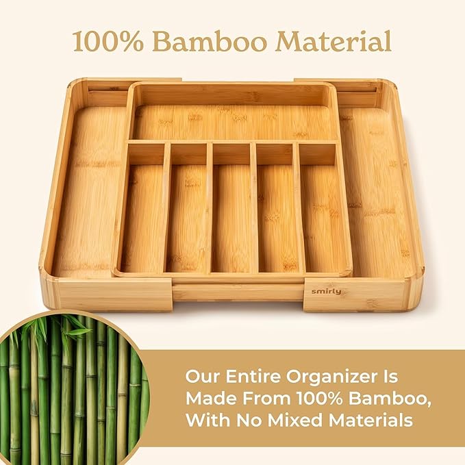 SMIRLY Silverware Drawer Organizer – Bamboo Kitchen Drawer Organizer, Adjustable Utensil Holder and Cutlery Tray, Drawer Dividers for Flatware and Kitchen Utensils-Ruum Studio Home