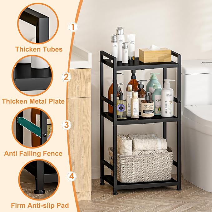 3-Tier Expandable Storage Shelves, 110LBS Heavy Duty Metal Shelving Unit, Adjustable Laundry Room Organization and Storage Shelf Rack,Ideal Narrow Bathroom Kitchen Laundry Room Organizer,Free-Standing-Ruum Studio Home