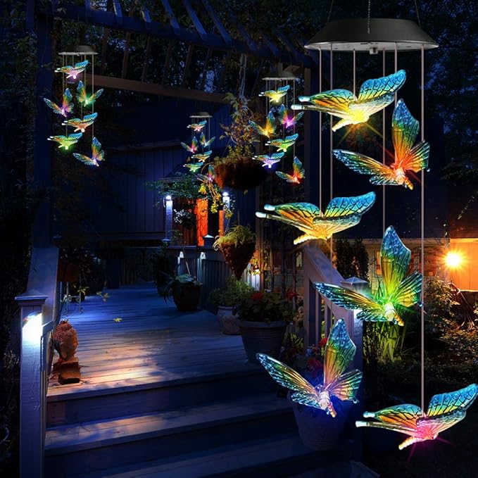 Toodour Solar Wind Chime, Color Changing Wind Chimes Butterfly, LED Decorative Mobile, Gifts for Mom Grandma, Waterproof Outdoor Decorative Lights for Garden, Patio, Yard, Window, Outdoor Decor-Ruum Studio Home