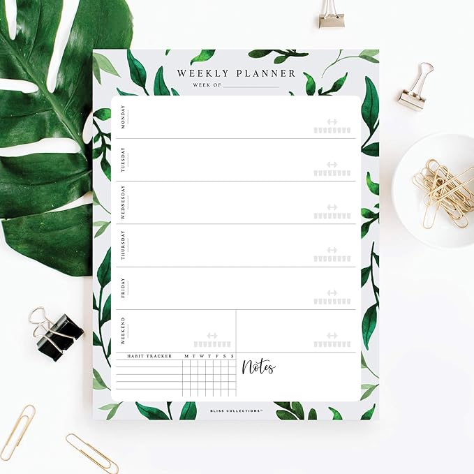 Bliss Collections Weekly Planning Pad, Desk Calendar - Greenery - Undated Tear-Off Sheets Notepad - Calendar, Organizer, Scheduler for Goals, Tasks, Ideas, Notes & To-Do Lists - 8.5" x 11", 50 Sheets-Ruum Studio Home