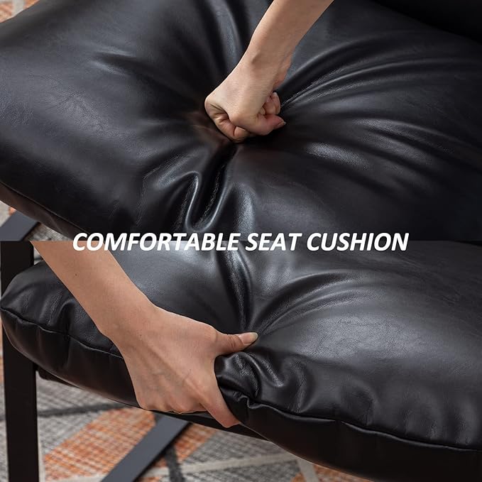 DUOMAY Mid-Century Accent Chair Armchair Set of 2, Comfy PU Leather Leisure Chair Lazy Chair with Metal Leg for Living Room Bedroom Office Apartment, Black-Ruum Studio Home