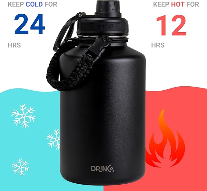 DRINCO Stainless Steel Water Bottle Spout Lid Vacuum Insulated Double Wall Water Bottles Wide Mouth (64oz 40oz 32oz 22oz 18oz 14oz) Leak Proof Keep Cold Sport Camping Hiking-Ruum Studio Home