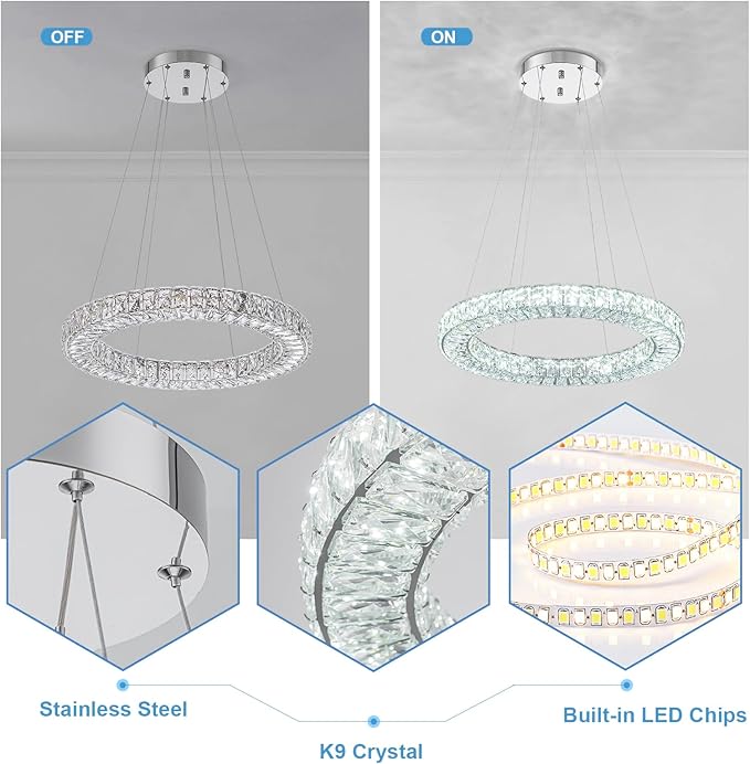 22" Chandelier Crystal Chandeliers Ceiling Light Fixture with Remote Control Flush Mount Ceiling Lights for Living Room Dining Room Bedroom(dimmable)-Ruum Studio Home