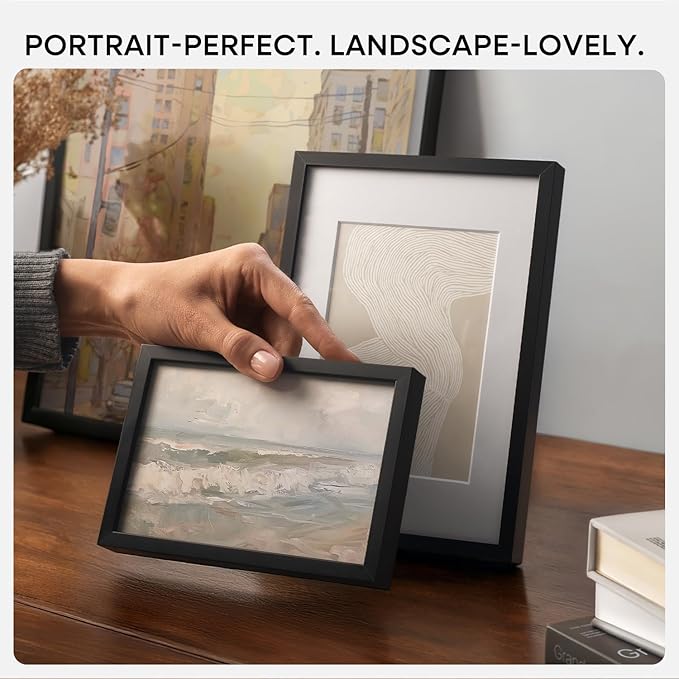Homeforia Black Picture Frame 8.5 x 11, High End Metal 8.5x11 Poster Frames with Mat 6x8 Photo, 8.5 x 11 Frame Matted to 6 by 8 Art, 8.5by11 Wall or Tabletop Frames, Tempered Glass, Wall Kit, Set of 1-Ruum Studio Home