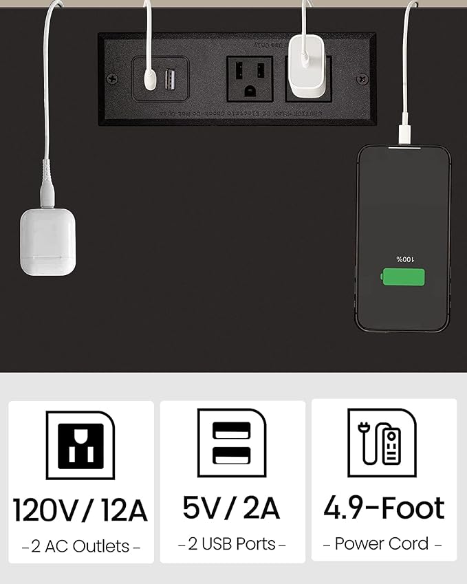 TUTOTAK End Table with Charging Station, Side Table with USB Ports and Outlets, Nightstand, 2-Tier Storage Shelf, Sofa Table for Small Space TB01BK040-Ruum Studio Home