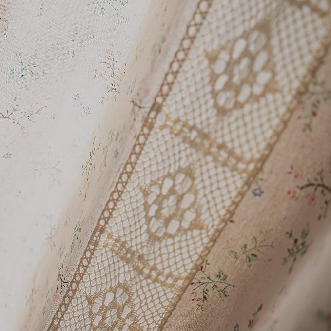 Sutuo Home Boho Curtain Semi-Blackout Crochet Hollow Lace Patchwork with Floral Print Cotton Linen Fabric, Handmade Tassels Rod Pocket Bohemian Window Drapes for Living Bedroom, 59"W x 84"L, 1 Panel-Ruum Studio Home