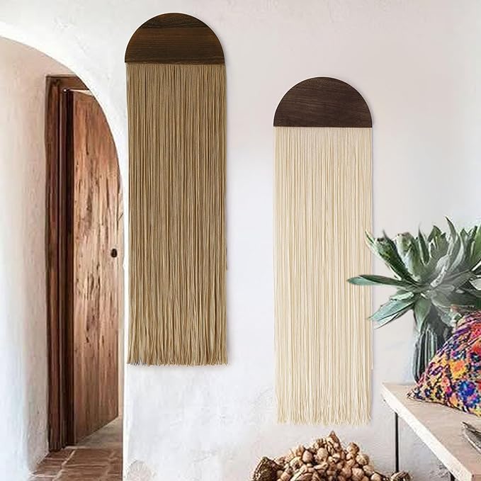 Flber 2 Pcs Macrame Wall Hanging Boho Wall Decor Handmade Macrame Art Tapestry Wedding Macrame Backdrop 13.7" W x 51" L For Living room Bedroom Headboard Decor-Ruum Studio Home
