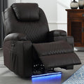 Power Recliner Chair with Heat and Massage, PU Leather Home Theater Seating with LED Lights/Cup Holders/Side Pocket/USB Port, Reclining Sofa Chair for Living Room (1, Brown)-Ruum Studio Home