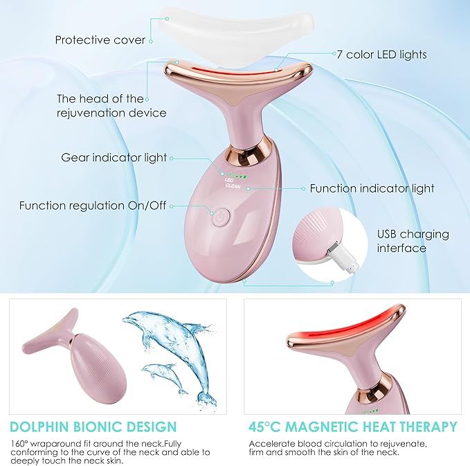 Facial Massager Red-Light-Therapy-for-Face and Neck, Face 𝖲 culpting Wand with 7 Color - Birthday, Christmas, Mothers Day, Valentines Day Gifts for Her Women Mom Best Friend Wife Teacher (Rose Gold)-Ruum Studio Home