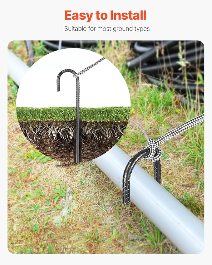 VEVOR Rebar Stakes, 16-Inch, Heavy-Duty 0.4 in Diameter J Hook, Galvanized Steel Ground Anchors with Chisel Point End & Rust-Resistant Coating, for Gardening Support, Fence, Camping Tents (16-Pack)-Ruum Studio Home