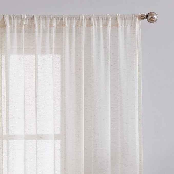 FMFUNCTEX Linen Sheer Sliding Door Curtains for Bedroom, Beige Curtains 96 Inches Long Window Curtain Drapes for Living Room, Natural Patio Glass Door Extra 100 Wide Curtain, Rod Pocket 1 Panel-Ruum Studio Home